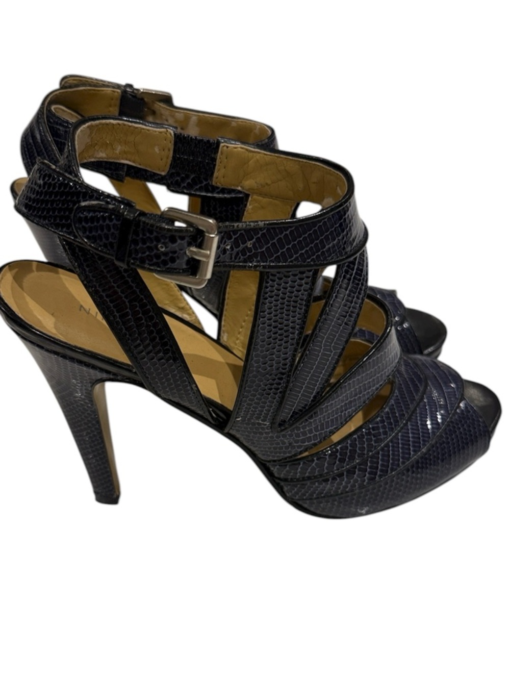 NINE WEST Navy Strappy High Heel Sandals
